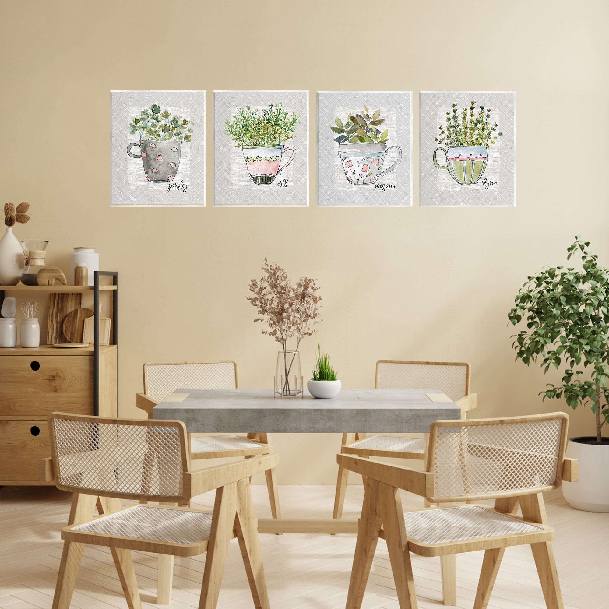 Stupell Industries Kitchen Herbs in Mugs 4 Piece Wall Plaque Art Set, design by Livi Finn
