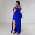 thumbnail image 6 of AURA Women Sexy V Neck High Slit Maxi Dress Spaghetti Strap Ruffle Party Club Dress, 6 of 8