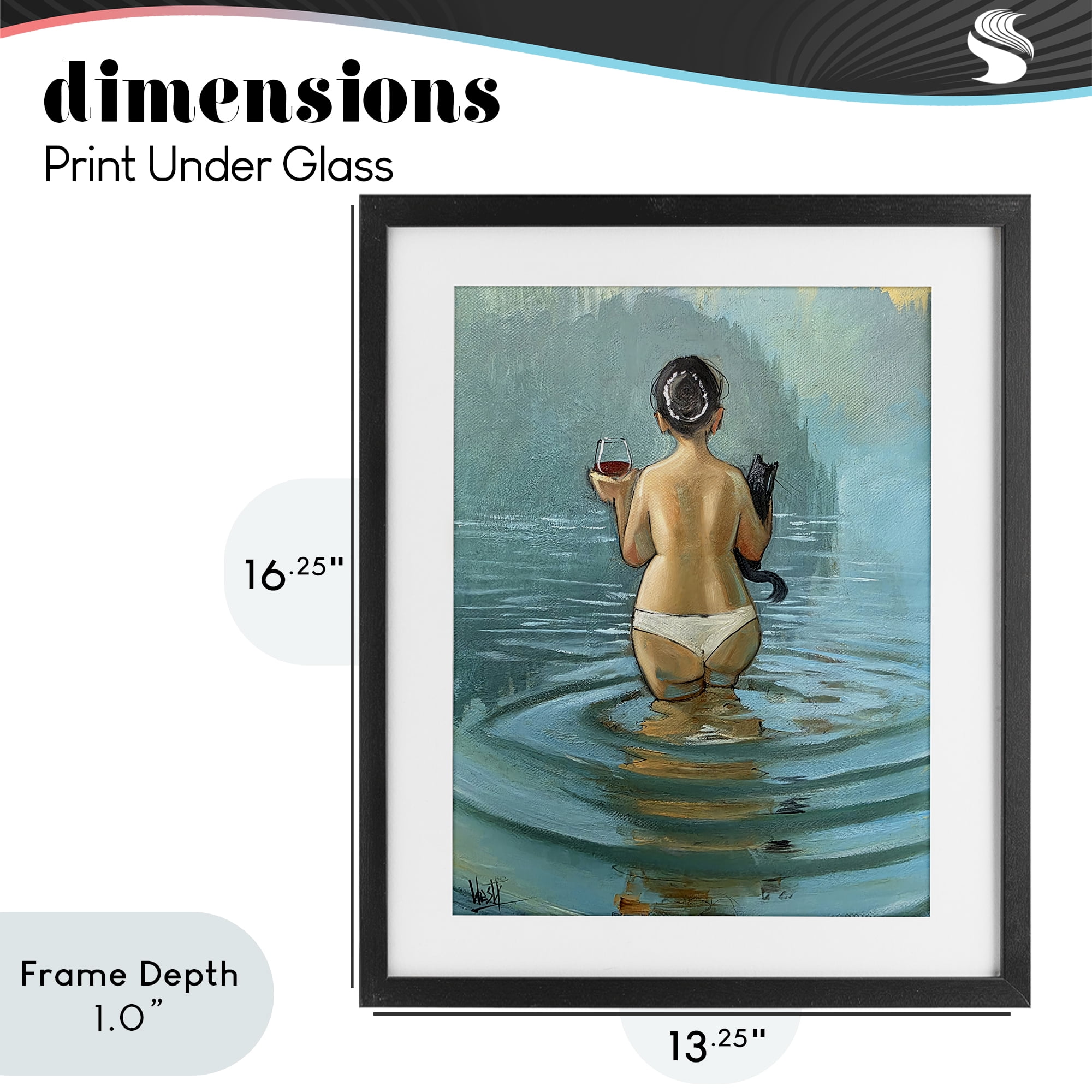 Stupell Industries Cat & Wine Dip At Twilight Black Framed Print Under Glass, design by Ronald West