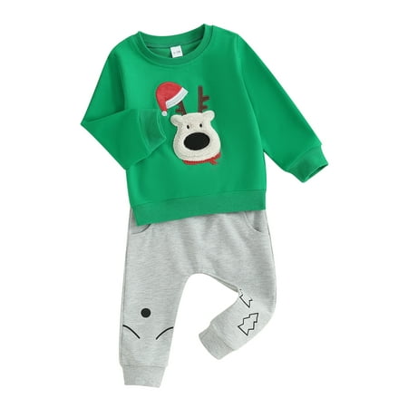 

Suealasg Kids Boys Christmas Outfits 3M 6M 1T 2T 3T Toddler Santa/Elk Fuzzy Embroidery Long Sleeve Sweatshirts and Long Pants 2Pcs Fall Winter Clothes Set for Baby Boys