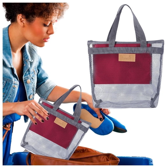Portable Mesh Shower Caddy Tote Bag, Hanging Toiletries Organizer for Travel, Camping, Beach, College Dorm, Bathroom Storage with Zipper Cosmetic Bag