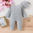 thumbnail image 2 of Bellafa Baby Boy Girl Long Sleeve Ribbed Romper with Mittens Cuffts Newnorn Boy Zipper Footie Jumpsuit + Hat 2PCS Fall Winter Clothes, 2 of 9