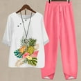 thumbnail image 2 of TNOBHG Women T-shirt Pants Suit 2 Pcs/set Women Top Pants Set Floral Print O Neck Loose Button Decor Half Sleeve Retro Elastic Waist Wide Leg Soft Breathable, 2 of 8