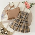 thumbnail image 5 of CUZIBR Toddler Girls Fly Sleeve Ruffles Tops Plaid Prints Princess Vest Dress Headbands Outfits Soft Dailywear For Child, 5 of 7