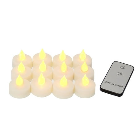 Candle Choice 12-Pack Indoor Outdoor Realistic Flameless Tealight Candles Battery Operated LED Tea Lights/Votives with Remote 1.5”x1.5” Party Wedding Birthday Holiday Home D?cor Centerpiece
