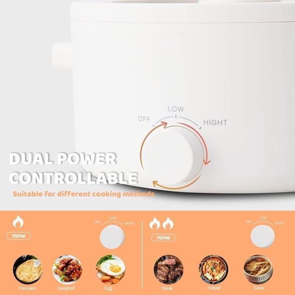 3L Electric Hot Pot with Ceramic Non-stick Coating, Dual Power Multi-functional Cooker for Steak Pasta Ramen Quick Heating Overheat Protection White