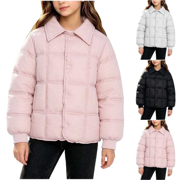 Teyfeniy Puffer Jackets for Kids Button Down Lapel Quilted Thermal Thicken Fall Winter Casual Warm Coats Lightweight Outwear for Boys and Girls