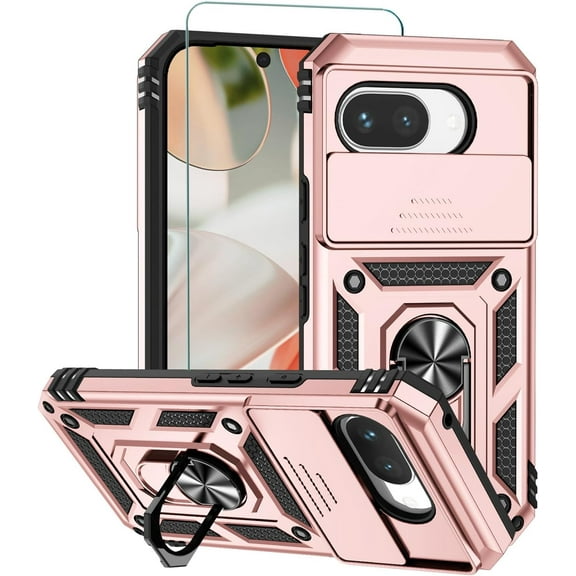 REQO for Google Pixel 9a Case with Screen Protector, Bumper Armor Case with Ring Holder Kickstand Full Body Protection Dual Layer Rugged Defender Case for Google Pixel 9a 5G (2025 6.3")