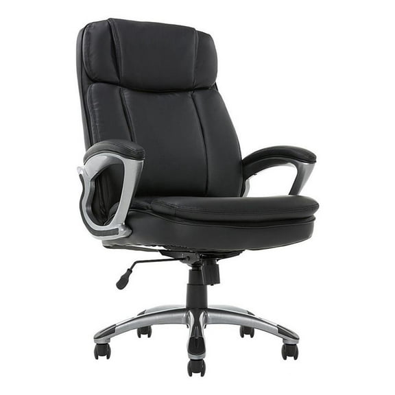 Pemberly Row Traditional Faux Leather Executive Office Chair in Black