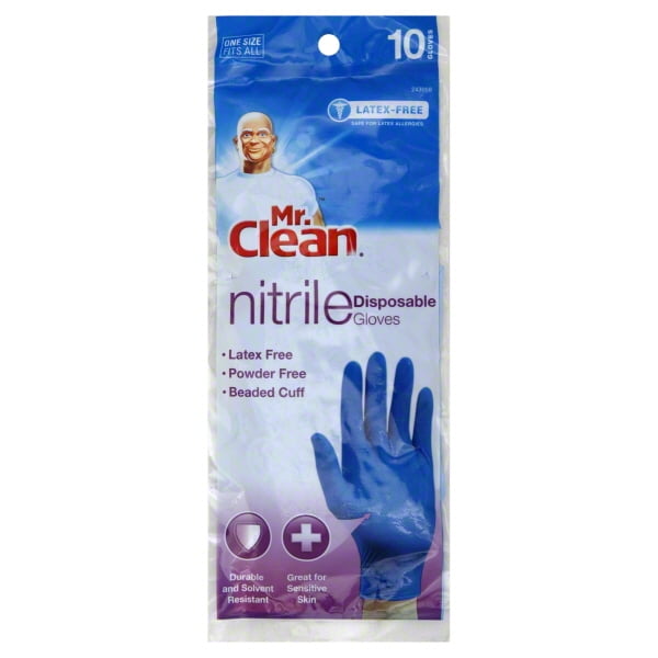Mr. Clean 243058 Disposable Nitrile Latexfree Gloves, 10 Count
