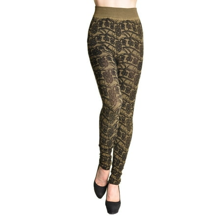 - Womens Cotton Floral Lace Jacquarded Footless Leggings Pants NEW