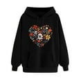 thumbnail image 2 of Crunowin Women Hooded Sweatshirts, Long Sleeve Loose Fit Heart Printed Fashion Pullover Tops Black M, 2 of 3