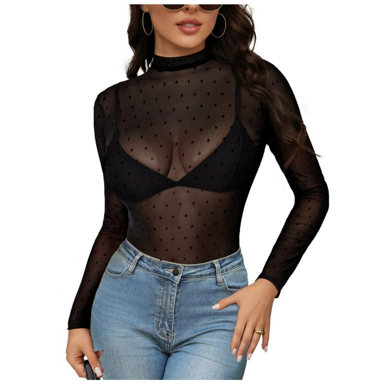 DOT LACE SEE-THROUGH TOP (HIGH NECK) Women's Sheer Lace Short