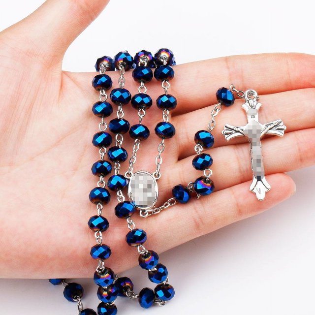 Collar de cuentas planas de vidrio azul Cadena de perlas cruzadas con cuentas de vidrio