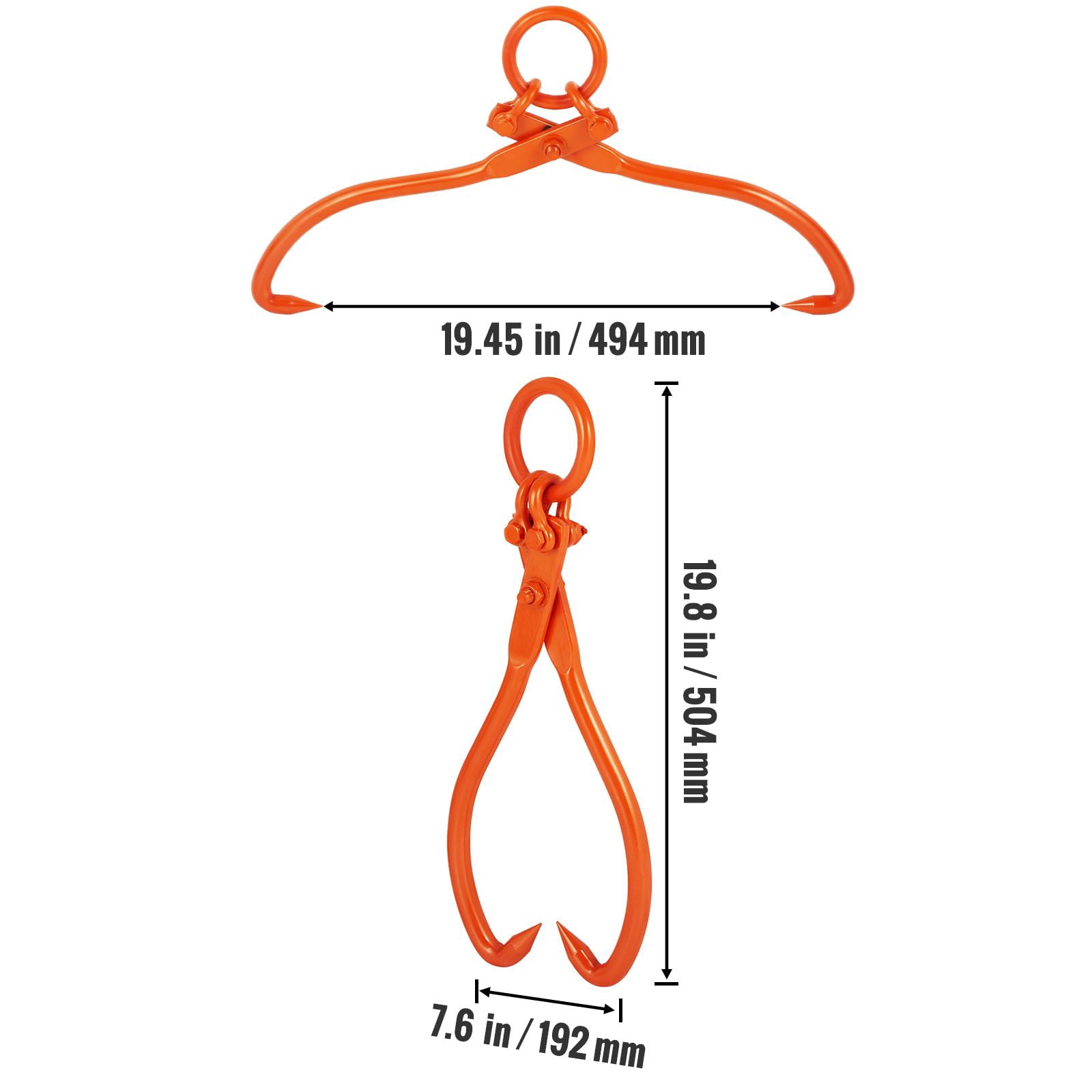 Log Skidding Tongs with 19.45" Max Opening, 772 lbs Capacity, #45 Steel, Eagle Claw Design, for Tractor ATV Truck Log Transport