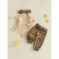 thumbnail image 4 of RUINIXCW Baby Girl Fall Outfits Casual Ribbed Crew Neck Long Sleeve Romper Leopard Print Pants with Belt and Headband 4 Pcs Set, 4 of 8