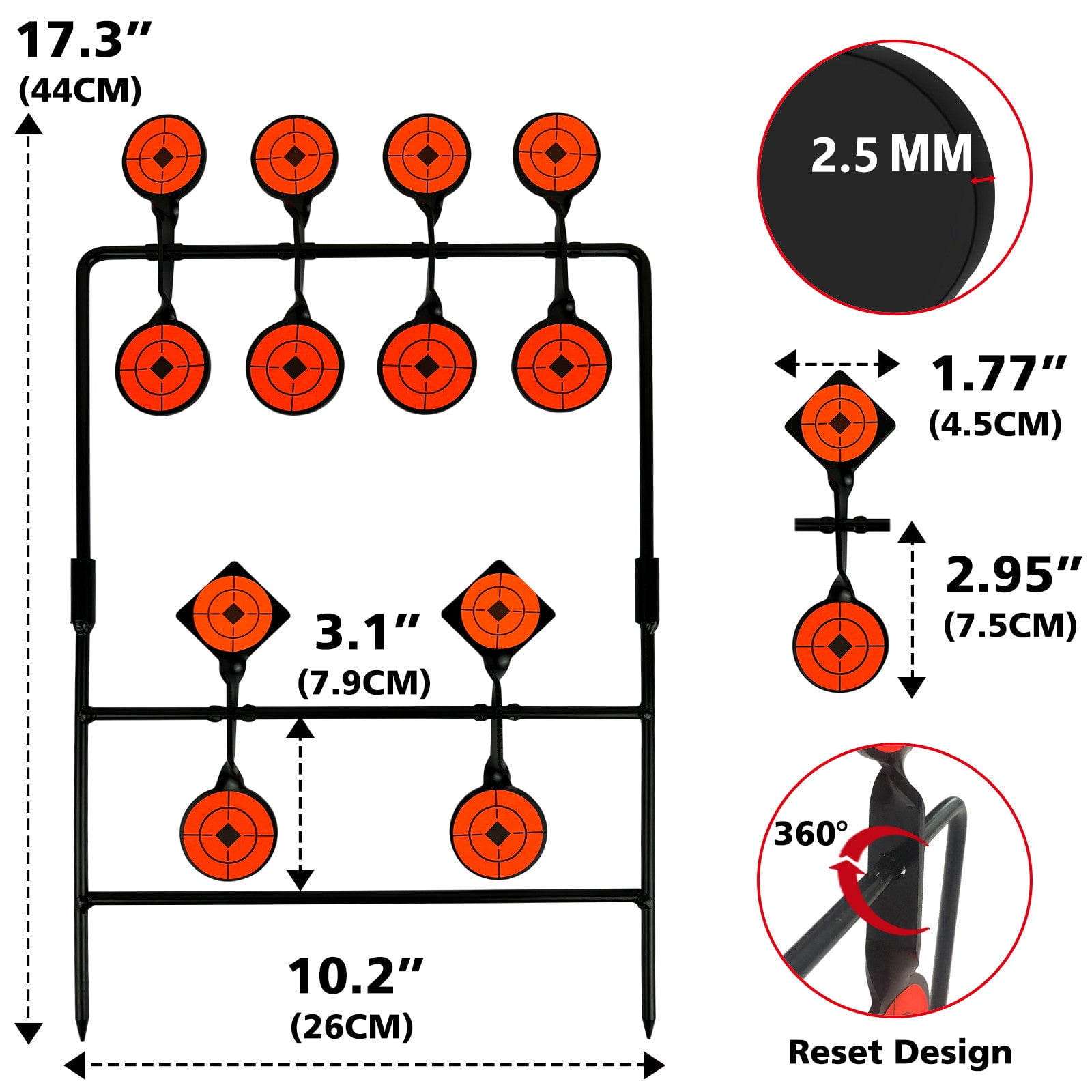 Atflbox BB Pellet Self Reset Swing Metal Shooting Target for Air gun Outdoor