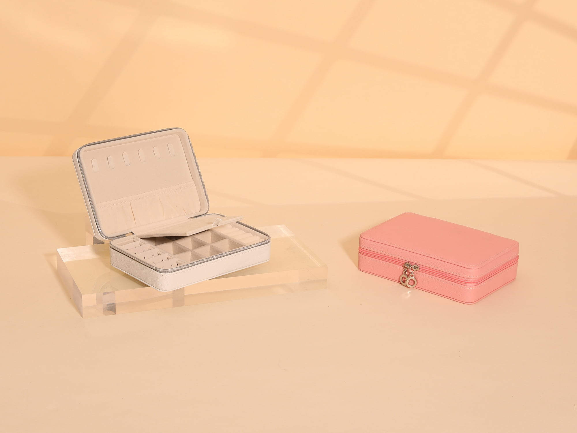 Unique Bargains Travel Jewelry Box Portable PU Leather Jewelry Organizer Case Storage Pink