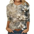thumbnail image 2 of Byworldtasic Women's Oversize Long Sleeve Tops Women's Round Neck Soft Breathable Lightweight Blouses 3/4 Length Sleeve Pullover Tops Classic Retro Flower Prints T-shirt Multicolor, 2 of 5
