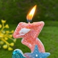 thumbnail image 5 of Starfish Seashell Candle, Pink & Teal Glitter Number 3 Birthday Candle With Starfish & Seashell Figurine, Cake Topper for Ocean / Mermaid Themed Birthday Party Decorations, Number 3, 5 of 6