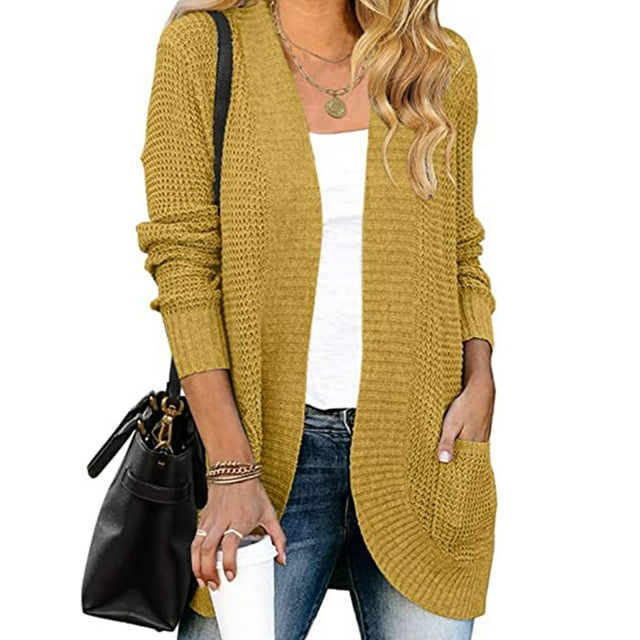 Ablanczoom Womens Long Sleeve Cardigan Sweater Open Front Coat Waffle ...
