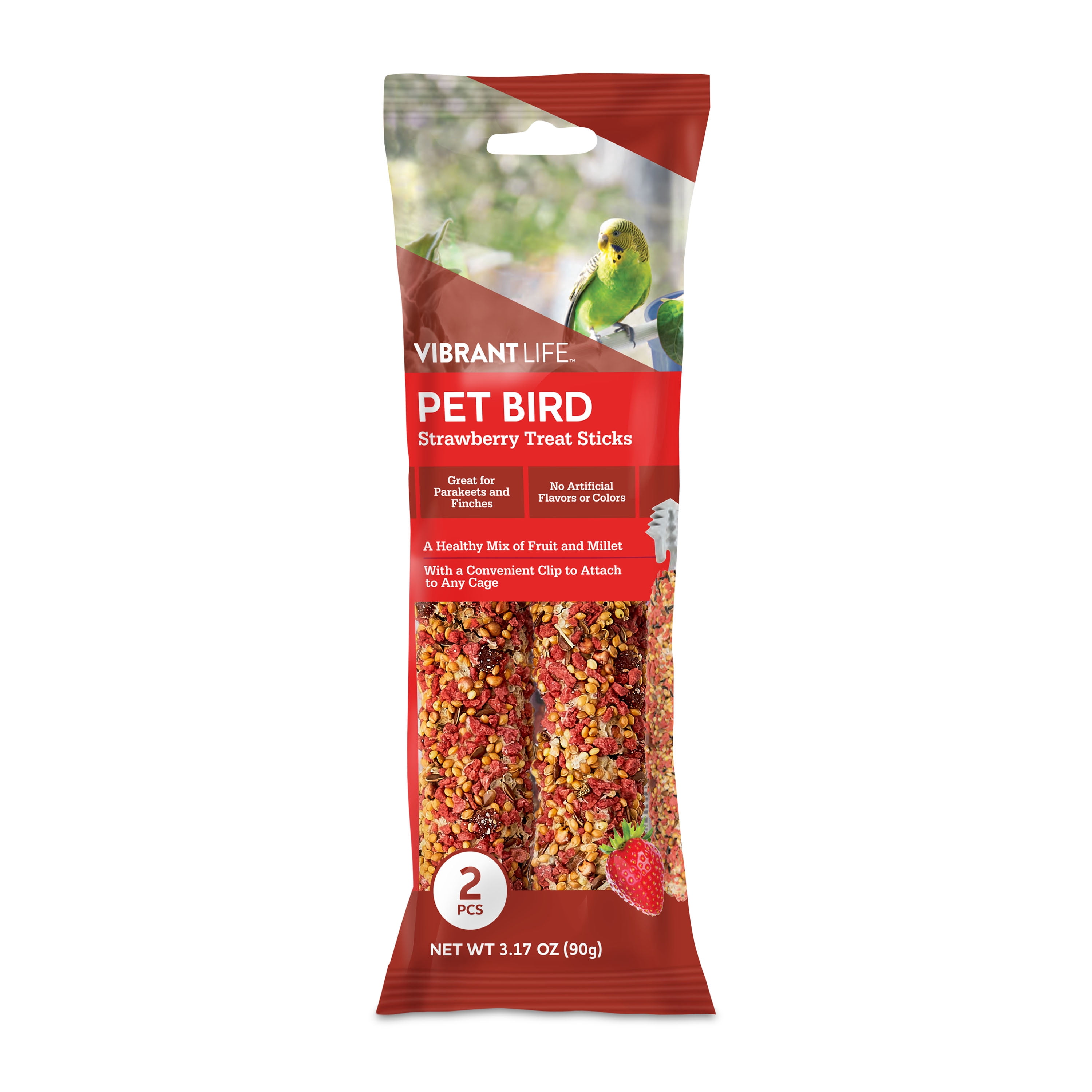 (2 pack) Vibrant Life Parakeet Treat Sticks, Strawberry, 3.17 oz. Bag, 2 Pieces