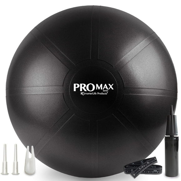 SmarterLife PRO MAX Exercise Ball for Stability Workout, Fitness, Pregnancy, Yoga, Pilates, Home Gym, Physical Therapy, Birthing, Balance Ball Chair (65 cm, Black)