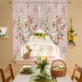 thumbnail image 2 of Easter Rabbit Swag Valance Curtains Vintage Spring Pink Floral Bunny Pink Plaid Rod Pocket Swag Curtains Small Window Treatments for Kitchen Bathroom Bedroom 28" W x 36" L, 2 Panels, 2 of 9