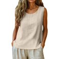 thumbnail image 1 of YAZHPA Hauts en Lin pour Femmes, Débardeurs en Coton et Lin pour Femmes, Chemises d'Été Sans Manches Décontractées à Col Rond, Beige P, 1 of 6