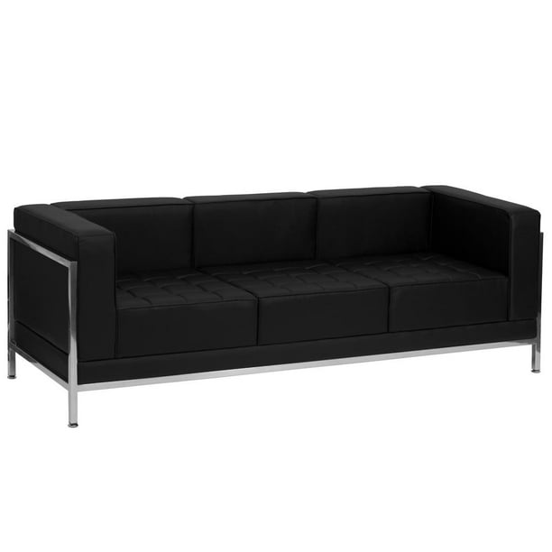 Black Leather Modular Sofa With Quilted Tufted Seat And Encasing Frame Com Black Leather Modular Sofa With Quilted, Black Quilted Leather Sofa