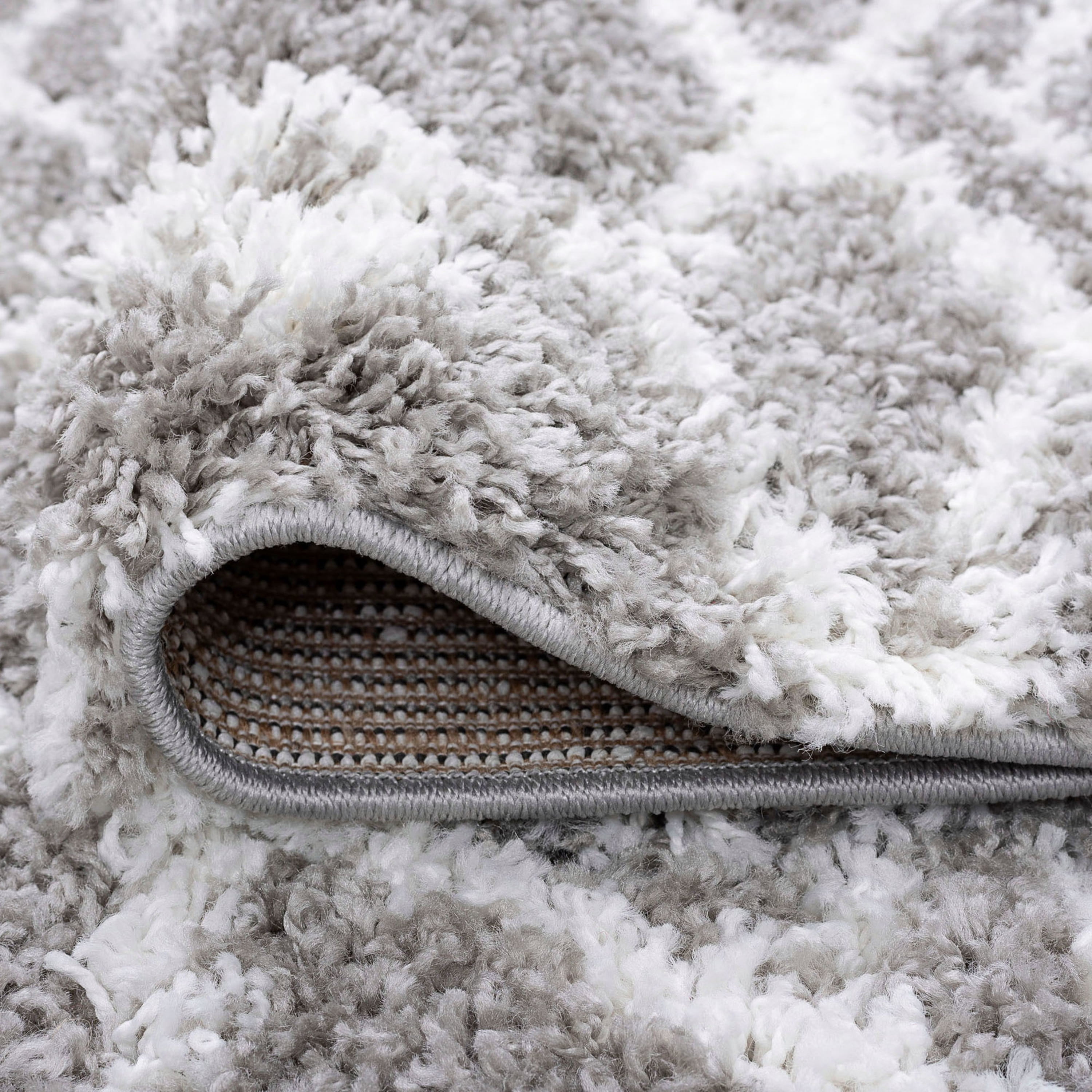 Contemporary 4x6 Area Rug Shag Thick (4' x 5'3'') Geometric Silver, White Indoor Rectangle Easy to Clean