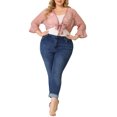thumbnail image 2 of MODA NOVA Juniors Plus Size Bolero Tie Front Hollow Out Lace Crop Shrug Pink 2X, 2 of 6