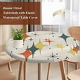 thumbnail image 4 of Multi-Color Diamond Round Tablecloth, Fitted Table Cover with Elastic for 45"-54" Round Tables, Modern Geometric Middle Century Beige Table Cloth Outdoor Indoor Dinning Party Waterproof Tablecloths, 4 of 7