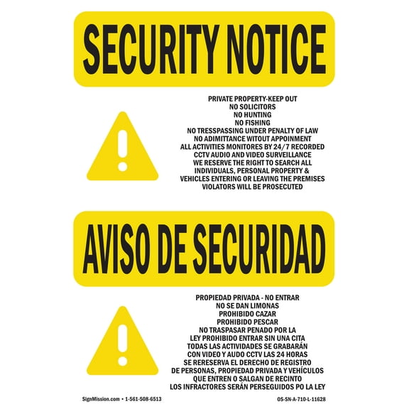 OSHA SECURITY NOTICE Sign - Private Property Keep Out | Aluminum Sign | Protect Your Business, Construction Site, Warehouse & Shop Area | Made in the USA