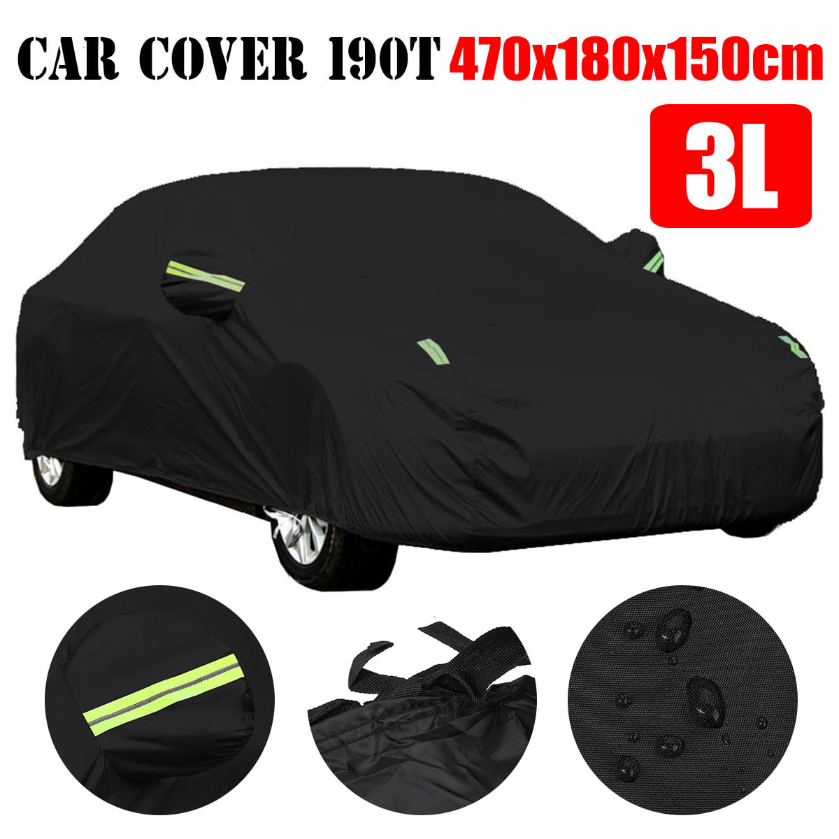 3XL Silver Tone 170T Car Cover Outdoor All Weather Breathable 490 x 180 x 160cm 