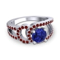 thumbnail image 3 of 2.50 Carat Round Cut Blue Sapphire & Garnet Gemstone Classic Bridal Ring for her 18K White Gold Size 8.5 by Diamond-Capitals, 3 of 8