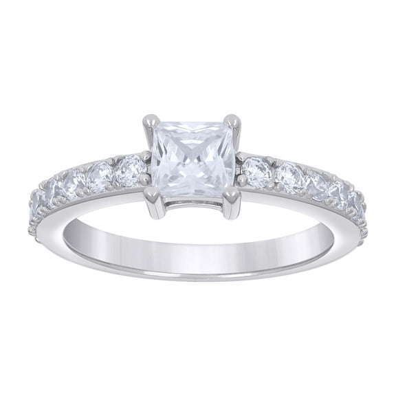 925 Sterling Silver Womens Princess-Cut Round Cubic-Zirconia Engagement Ring Size 8