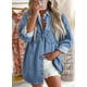 thumbnail image 2 of Blusa elegante de mezclilla para mujer, cuello en V, manga larga, azul, 2 of 6
