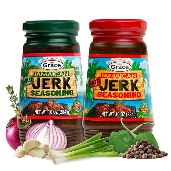 Grace Jamaican Hot & GP27 Mild Jerk Seasoning 10oz, 2 Pack