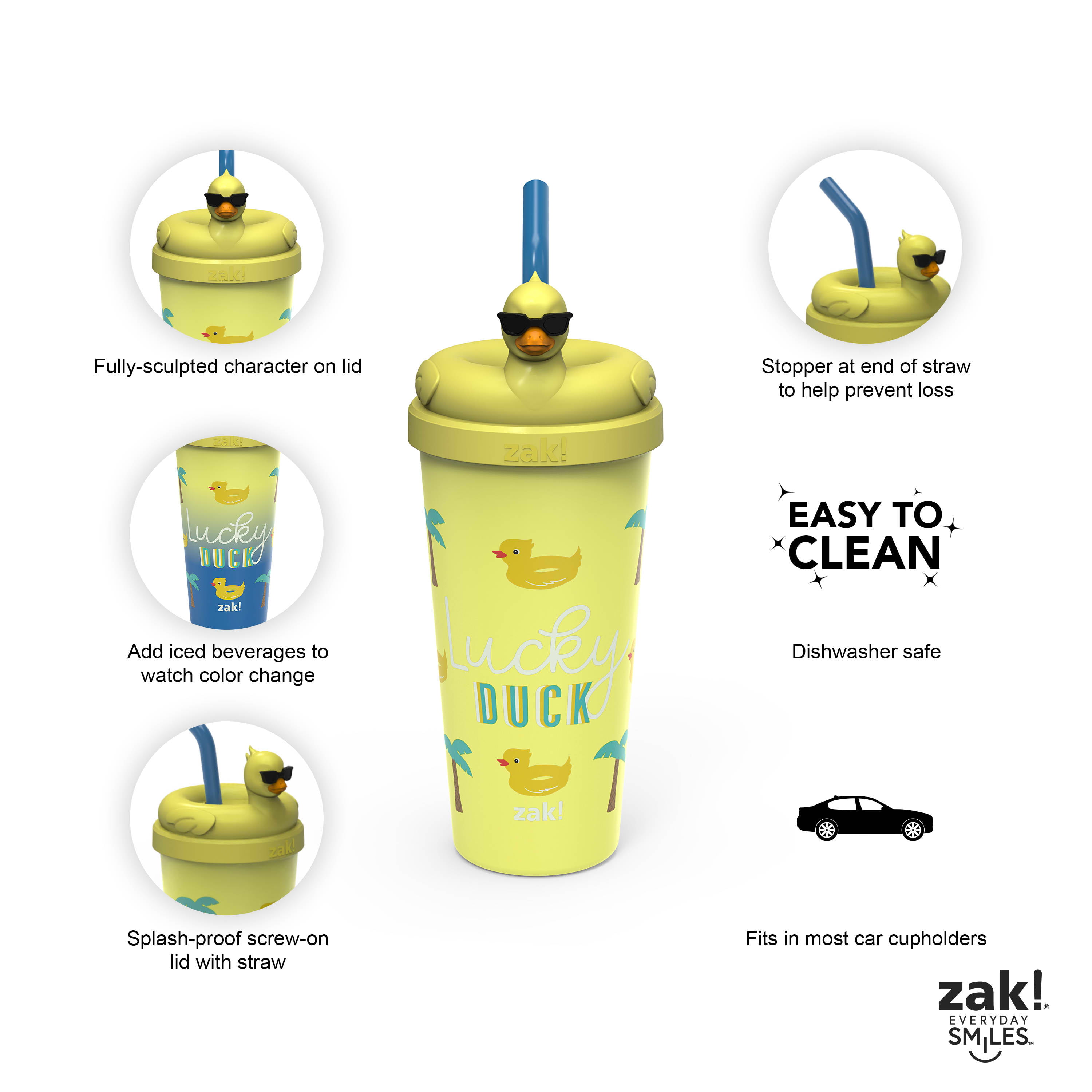 Zak Designs 18 oz. Plastic Tumbler with Straw and Sculpted Lid