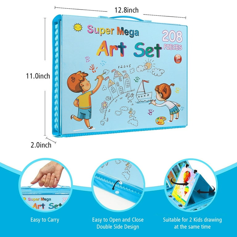 Freecat Kids Art Set, Trifold Easel Drawing Kit, 208 Pcs Color Set