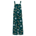 thumbnail image 3 of Resicozy Christmas Linen Jumpsuits for Women Adjustable Strap Xmas Print Romper Pajama Plus Size Pajamas Holiday Overalls Dark Green 2XL, 3 of 6