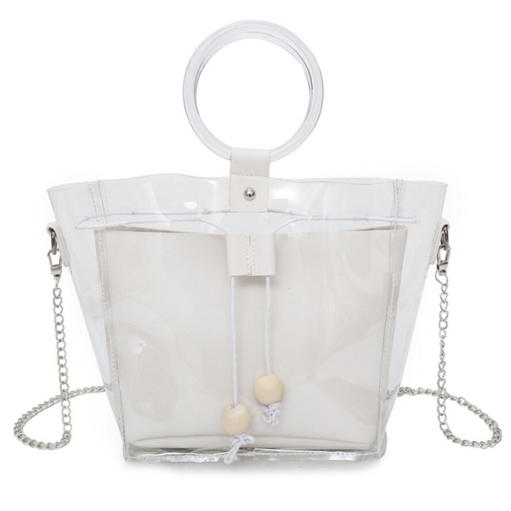 Women Shoulder Bag Clear Transparent Drawstring Girls Composite Bag