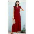 thumbnail image 4 of Vestido Maxi de Verano 2025 para Mujer, Informal, Holgado, con Abertura, Sin Arrugas, con Cuello Redondo y Bolsillos, Color Rojo Vino M, 4 of 9