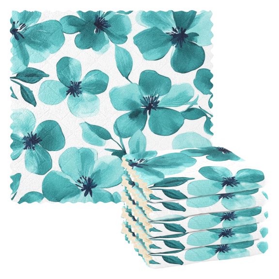 6 Pieces of Kitchen Towels 11x11Inch Kitchen Dish Cloths Kitchen Dish Towels Reuseable Cleaning Cloths Green Flowers