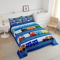 thumbnail image 3 of Cartoon Train Comforter Set Full Size,City Road Train Tracks Quilt Set Colorful Transport Vehicles Bedding Set,Fashion Navy Geometric Stripes Duvet Insert, 3 of 6