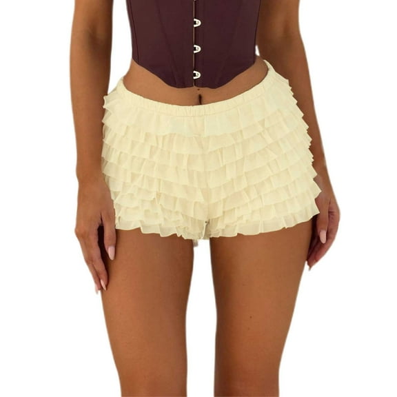 OSOLU Solid Color Women Lace Mini Skirt Low Rise Micro Skirt Asymmetrical Ruffle Hem Flared Lingerie Short Pettipants Trousers Everyday Comfort Versatile Bottoms