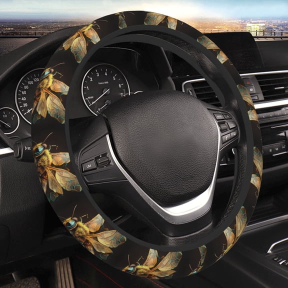 Steering Wheel Cover Anti-Slip Elastic Car Protective Universal 15 Inch Fit for Vehicles Auto SUVs , Bee Honey Honeybee Cool