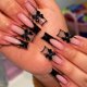 thumbnail image 1 of Uñas postizas IMRAIN largas cuadradas negras con moño, 24 piezas, 1 of 7