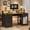 Black, variant on Blotout 59" Farmhouse Computer Desk with 4 File Drawer & Power Outlet & Led Lights, Rustic Wood Home Office Desk with Long Monitor Stand, Computer Writing Desk, White
